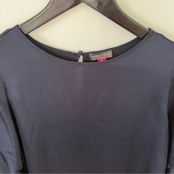 Vince Camuto Navy Textured Silky Flutter Sleeve Blouse - Picture 6 of 6